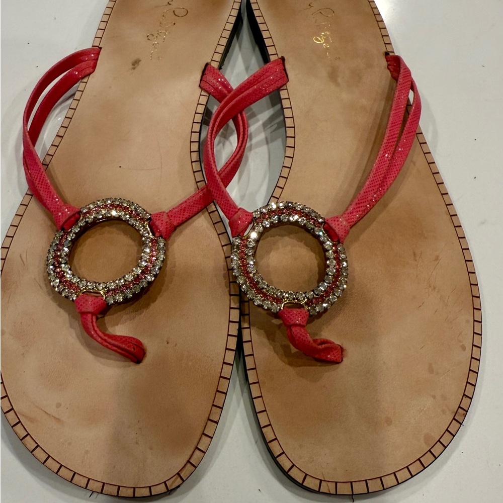 Lilly Pulitzer Pink Sandals with Rhinestone Circle